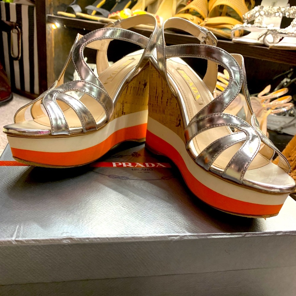 PRADA Shoes Metallic Silver Leather